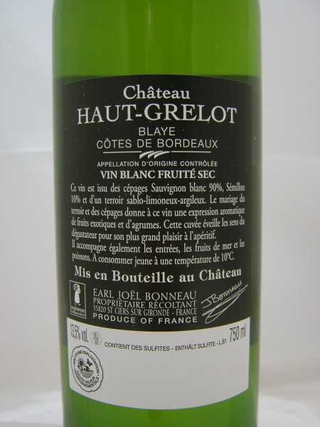 Chateau Haut-Grelot 2021, Premiere Cuvée AOC Blaye Cotes de Bordeaux, Weißwein, trocken, 0,75l